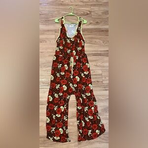 Floral Jumpsuit with Red and Cream Flowers by Porridge